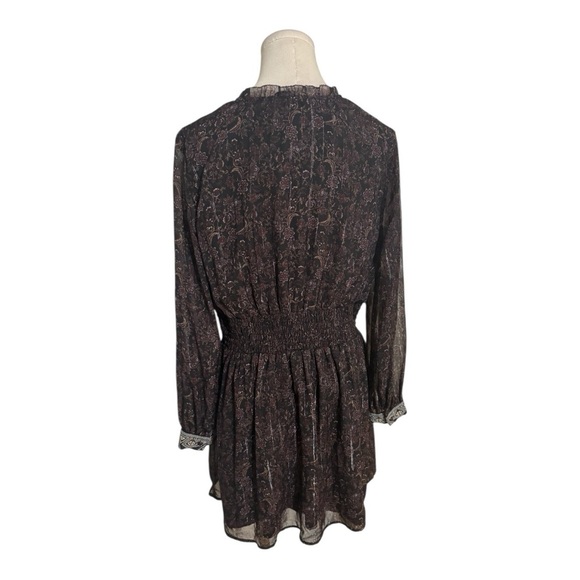 ZARA Floral Metallic Stripe Mini V Neck Dress Size L Boho Flowy Party Cuff - Picture 9 of 12